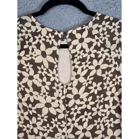 Julie Brown Silk Maxi Dress S Brown Beige Ditsy Floral Modest Peasant Bloomcore - Picture 7 of 10